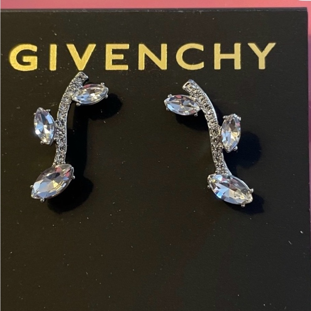 Givenchy Silver Tone Viney Crystal Crawler Earrings.